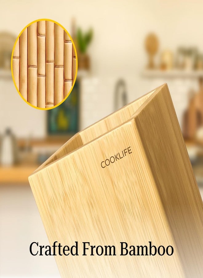 COOKLIFE Bamboo Utensil Holder - Removable Bottom Drip Tray - Bamboo Spoon and Spatula Holder - Countertop, Farmhouse and Kitchen Decor - Image 3